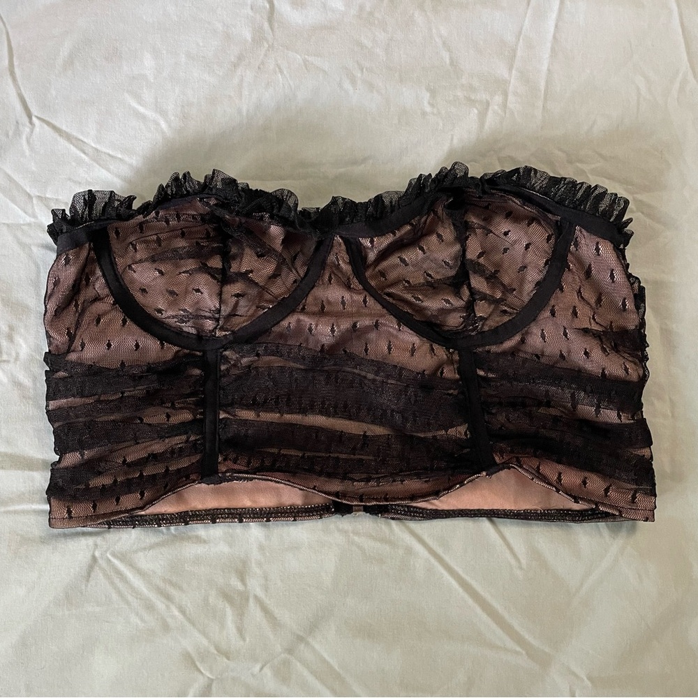 SHEIN Lacey corset top in black and pink